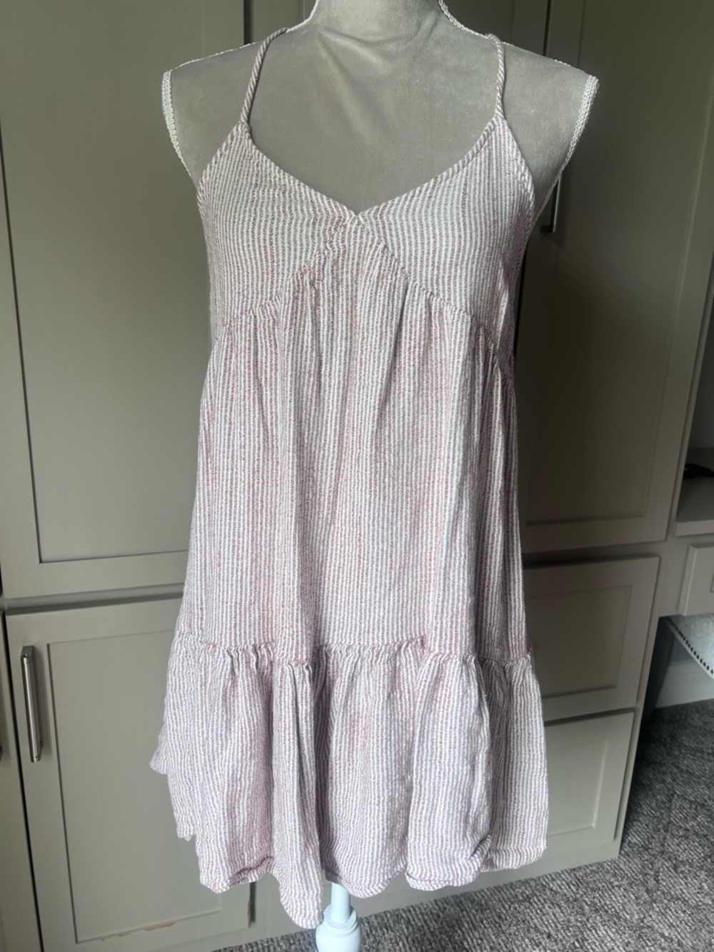 Aerie Women’s Light Brown Striped Spaghetti Strap Sundress - Size Small